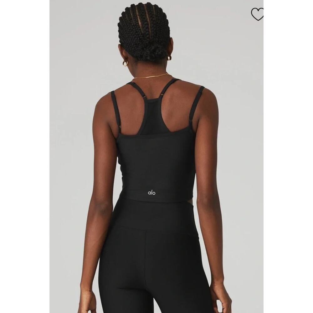 NWT Alo Yoga Airlift Double Check Sports Bra Tank Black Gym Workout Sports Sz XS - Picture 2 of 5